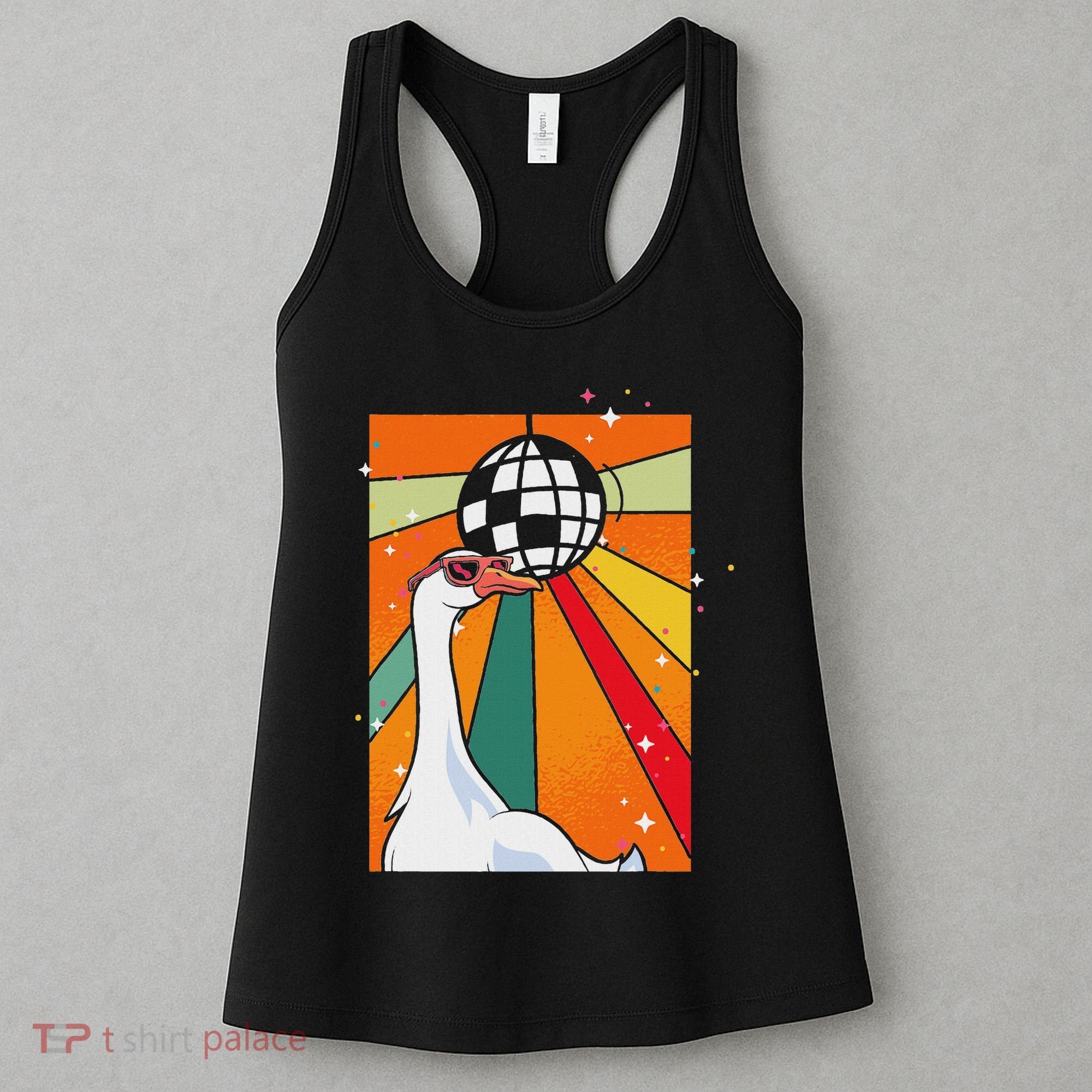 Funny Cool Farm Animal Disco Ball Sunglasses Retro Goose Women's Tank Top