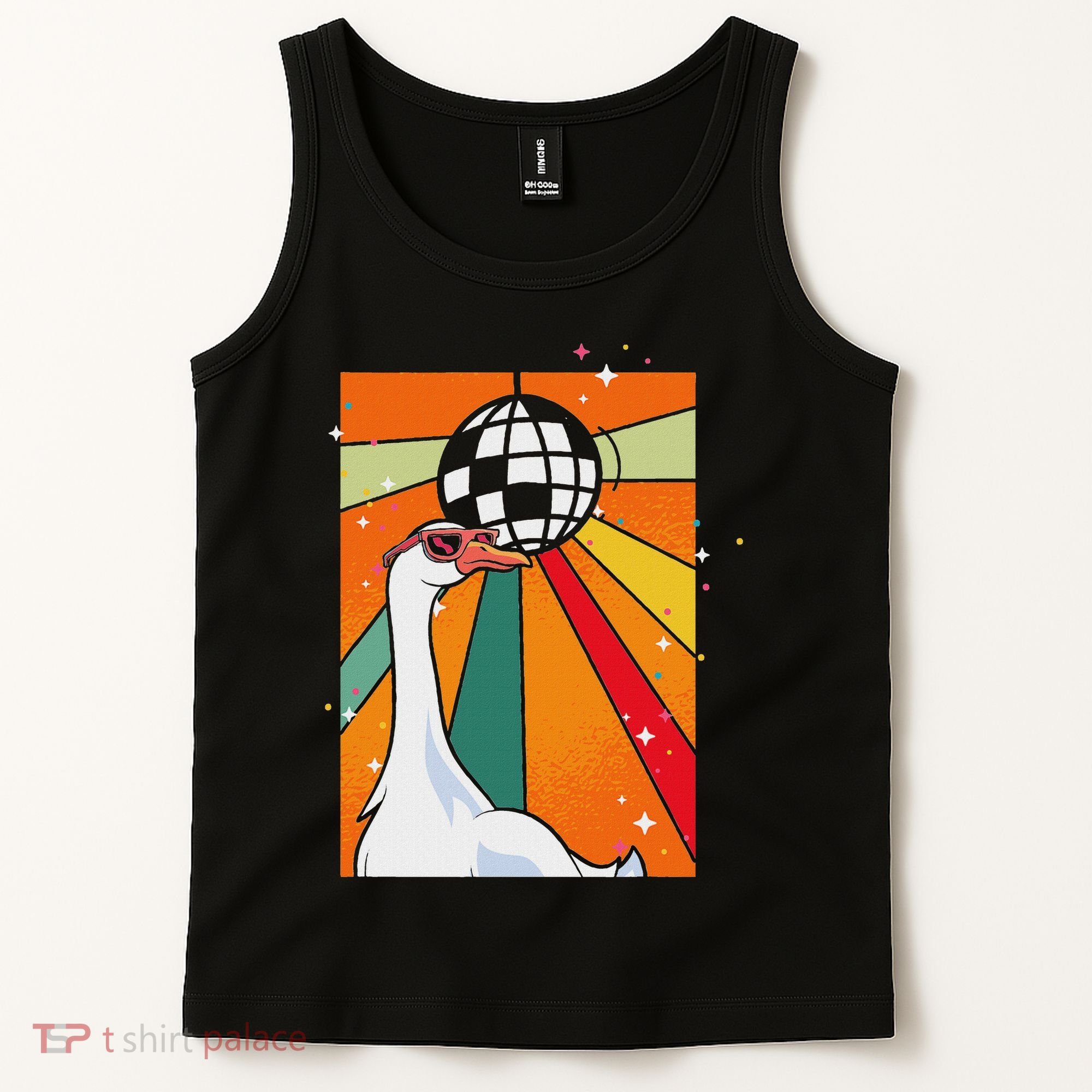 Funny Cool Farm Animal Disco Ball Sunglasses Retro Goose Tank Top