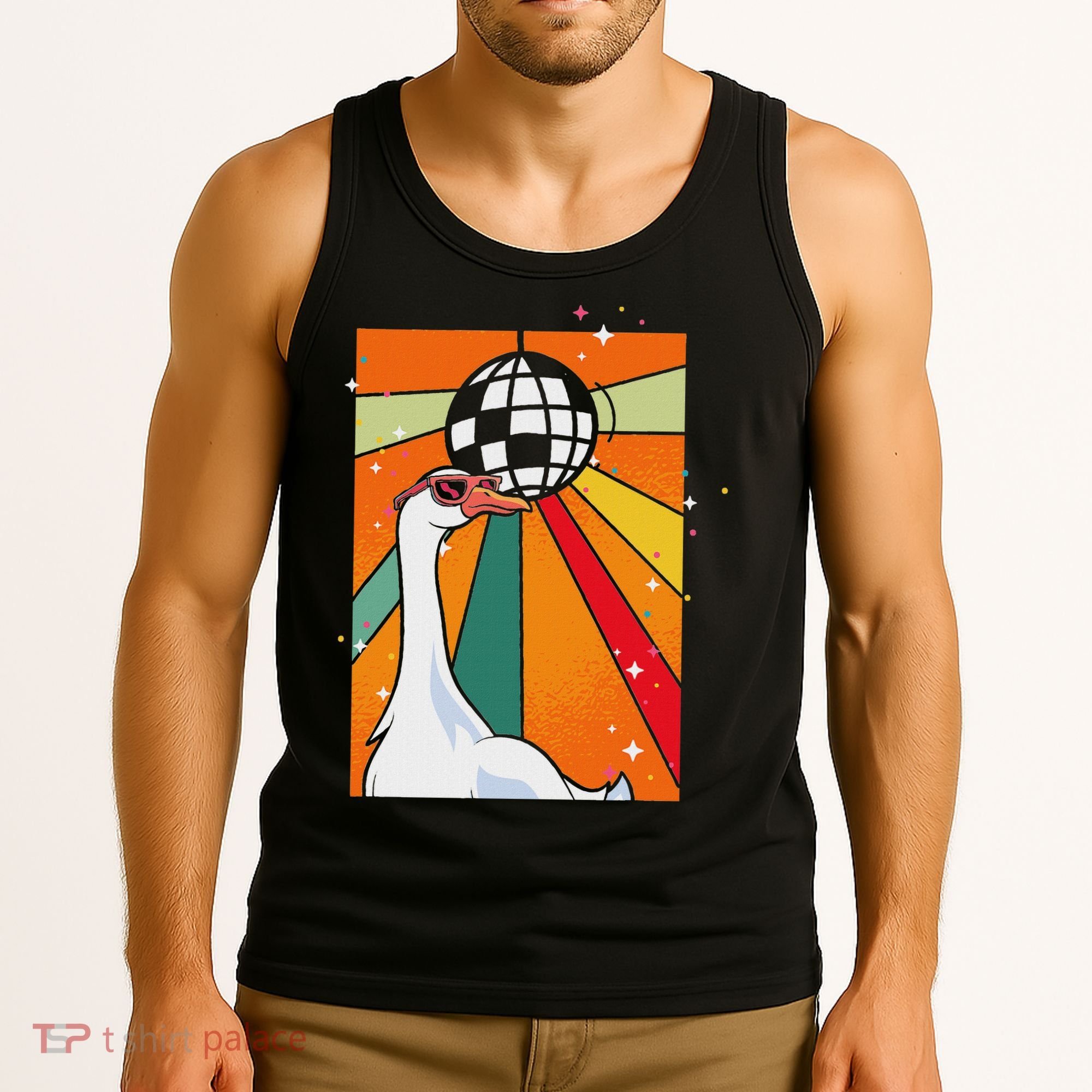 Funny Cool Farm Animal Disco Ball Sunglasses Retro Goose Tank Top