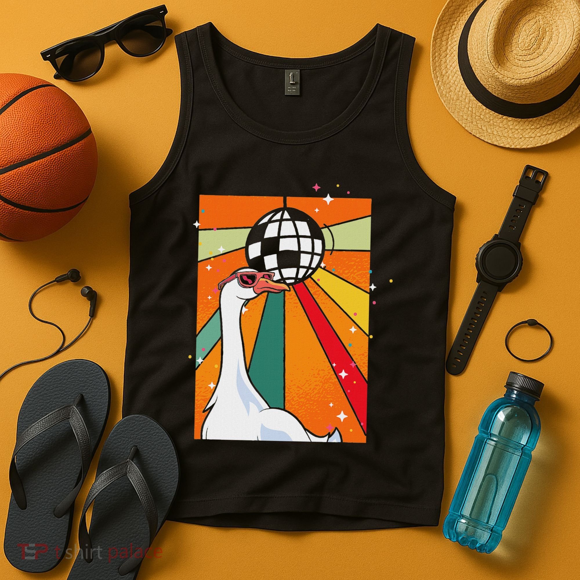 Funny Cool Farm Animal Disco Ball Sunglasses Retro Goose Tank Top