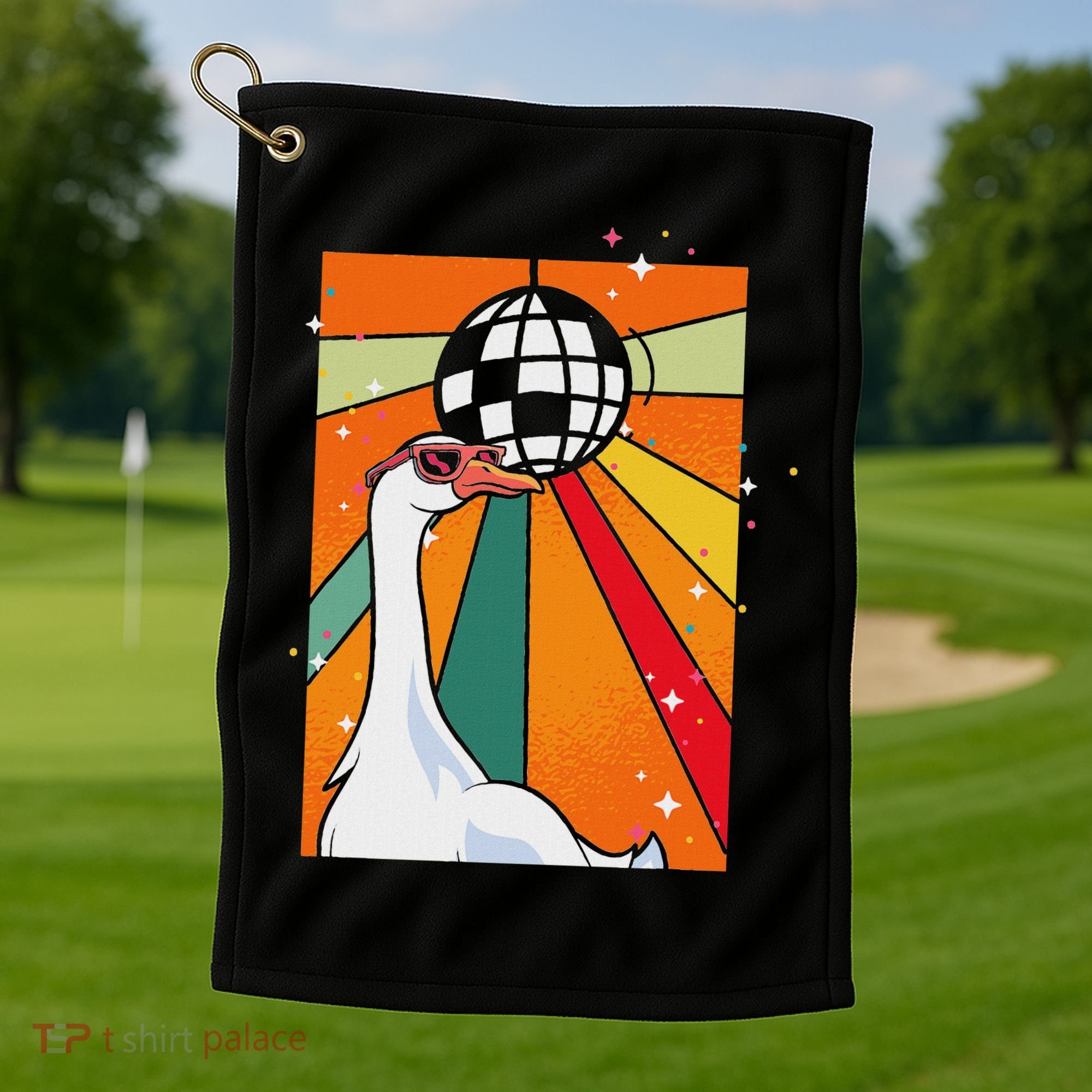 Funny Cool Farm Animal Disco Ball Sunglasses Retro Goose Golf Towel
