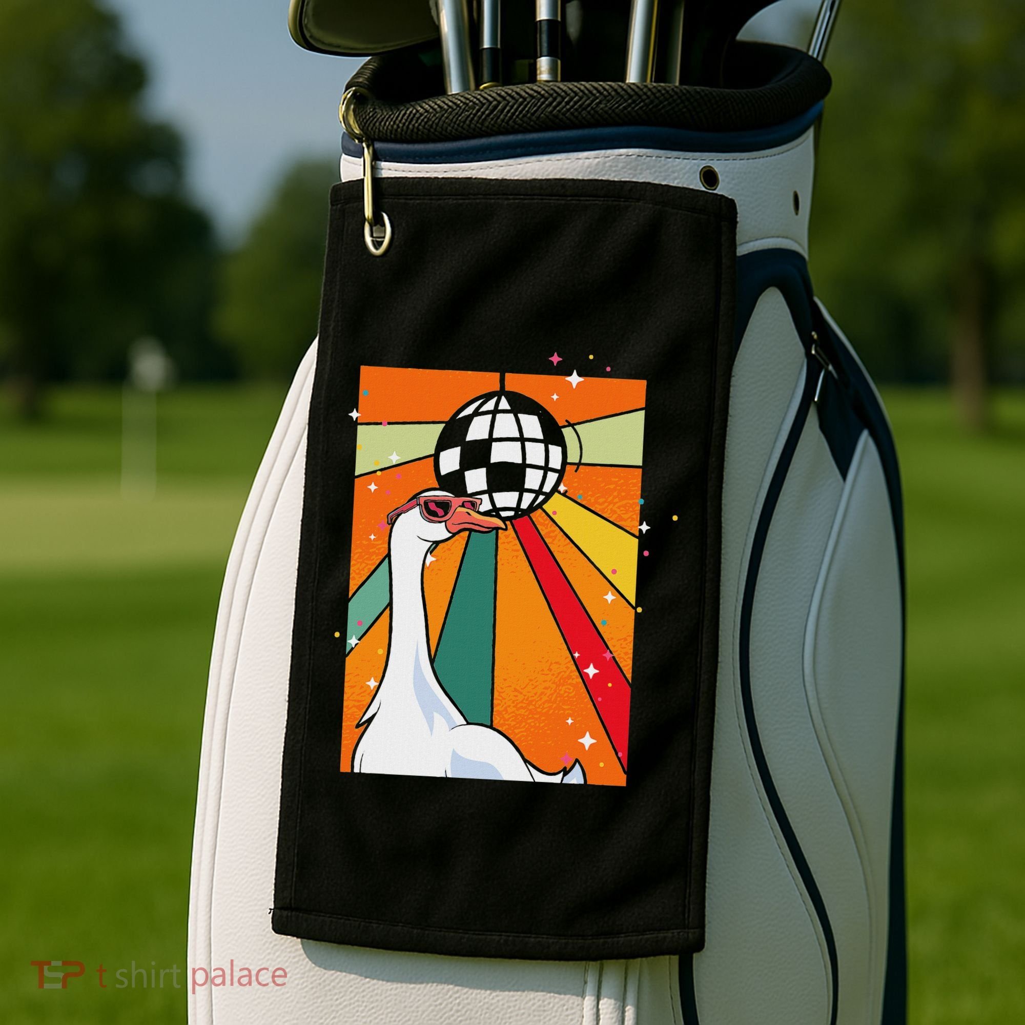 Funny Cool Farm Animal Disco Ball Sunglasses Retro Goose Golf Towel