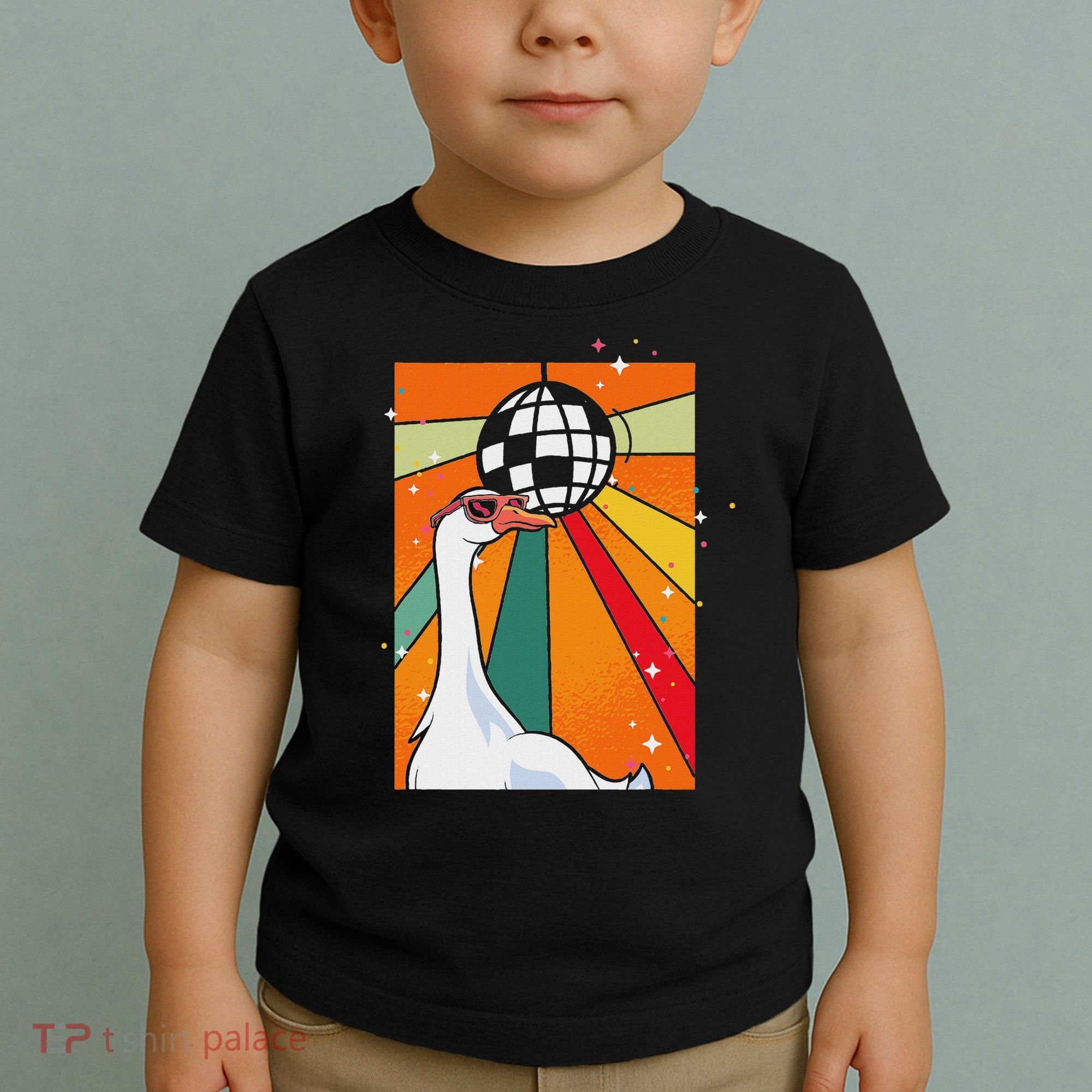 Funny Cool Farm Animal Disco Ball Sunglasses Retro Goose Toddler T-Shirt
