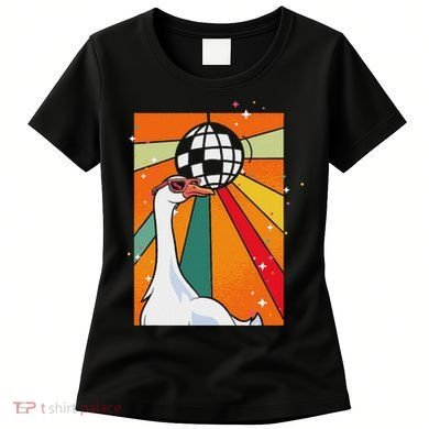Funny Cool Farm Animal Disco Ball Sunglasses Retro Goose Women's T-Shirt
