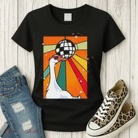 Funny Cool Farm Animal Disco Ball Sunglasses Retro Goose Women's T-Shirt thumb 3