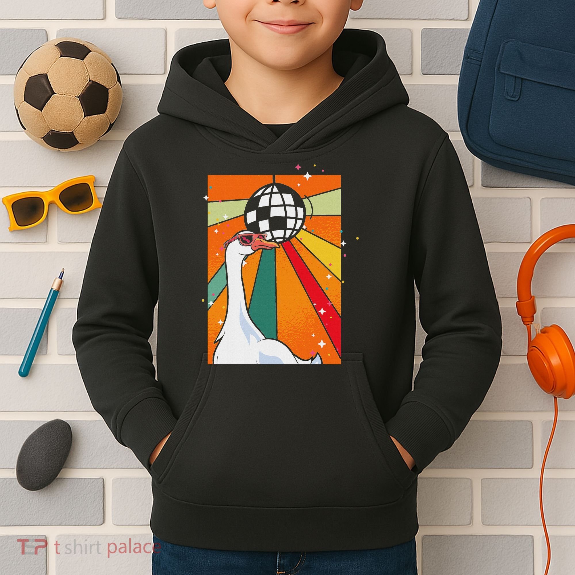 Funny Cool Farm Animal Disco Ball Sunglasses Retro Goose Kids Hoodie