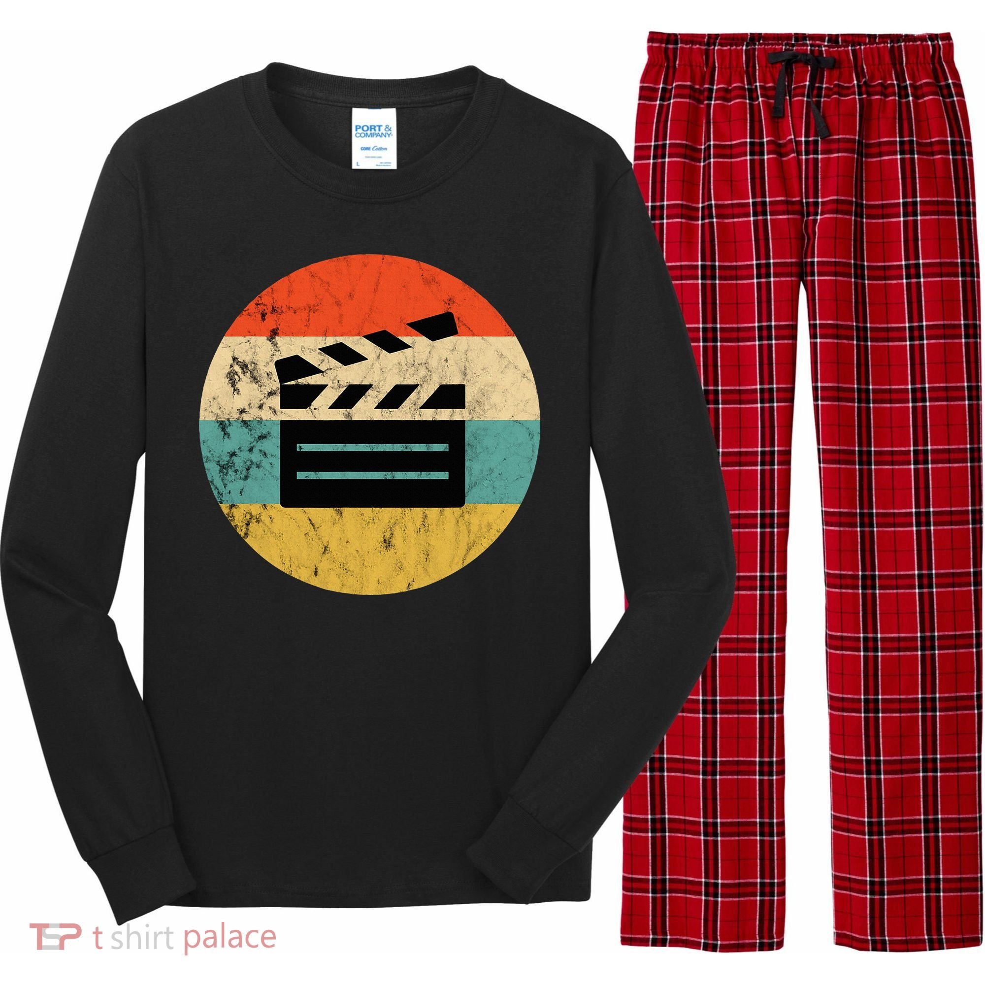 Filmmaker Clapboard Film Director Lover Retro Sunset Long Sleeve Pajama Set
