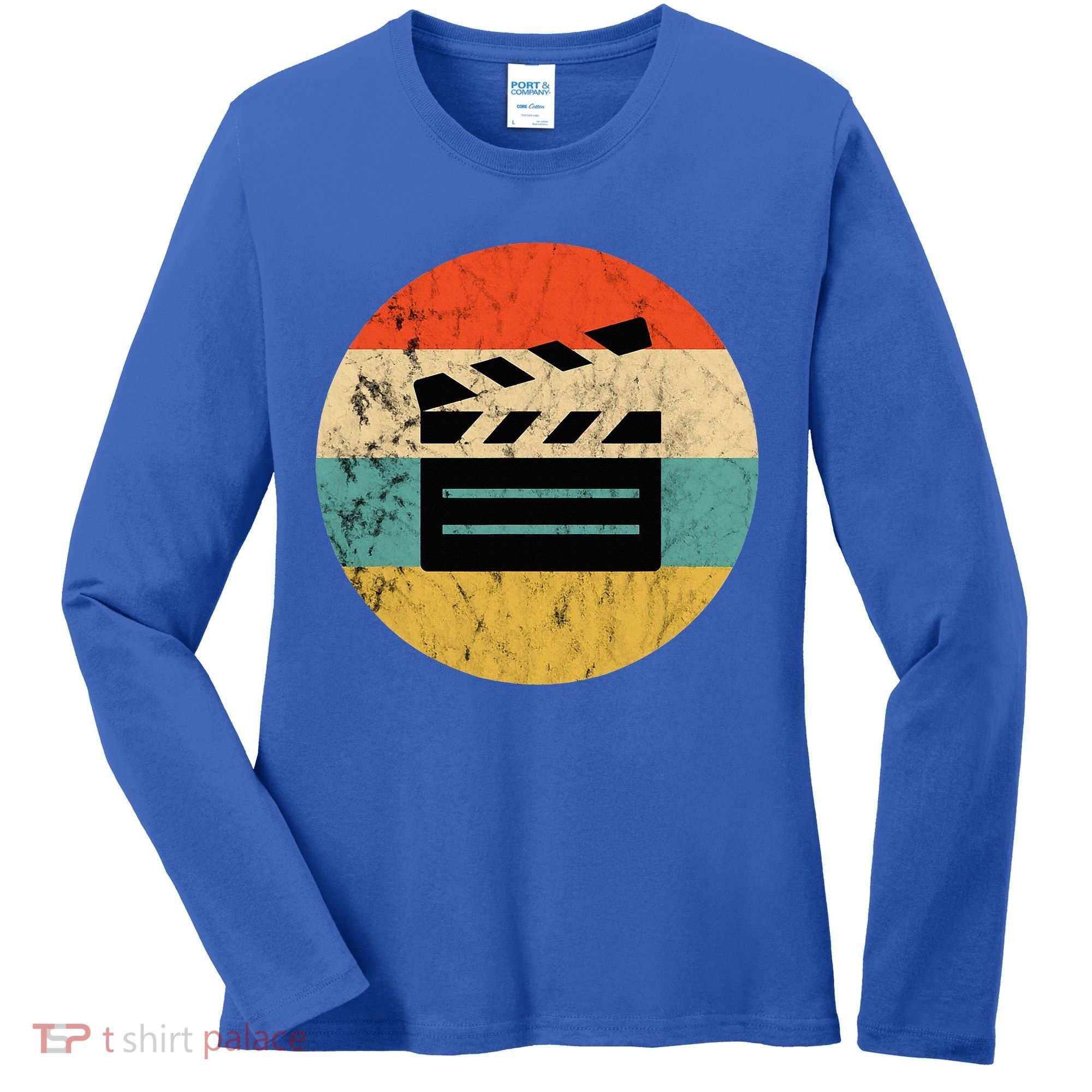 Filmmaker Clapboard Film Director Lover Retro Sunset Women's Long Sleeve Shirt