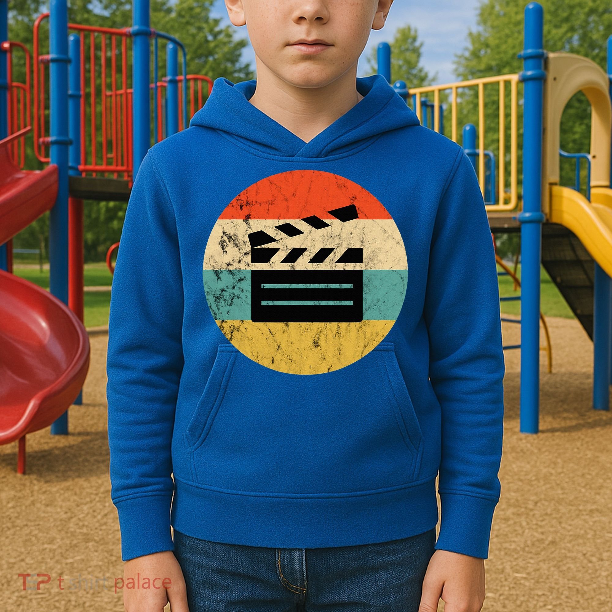 Filmmaker Clapboard Film Director Lover Retro Sunset Kids Hoodie
