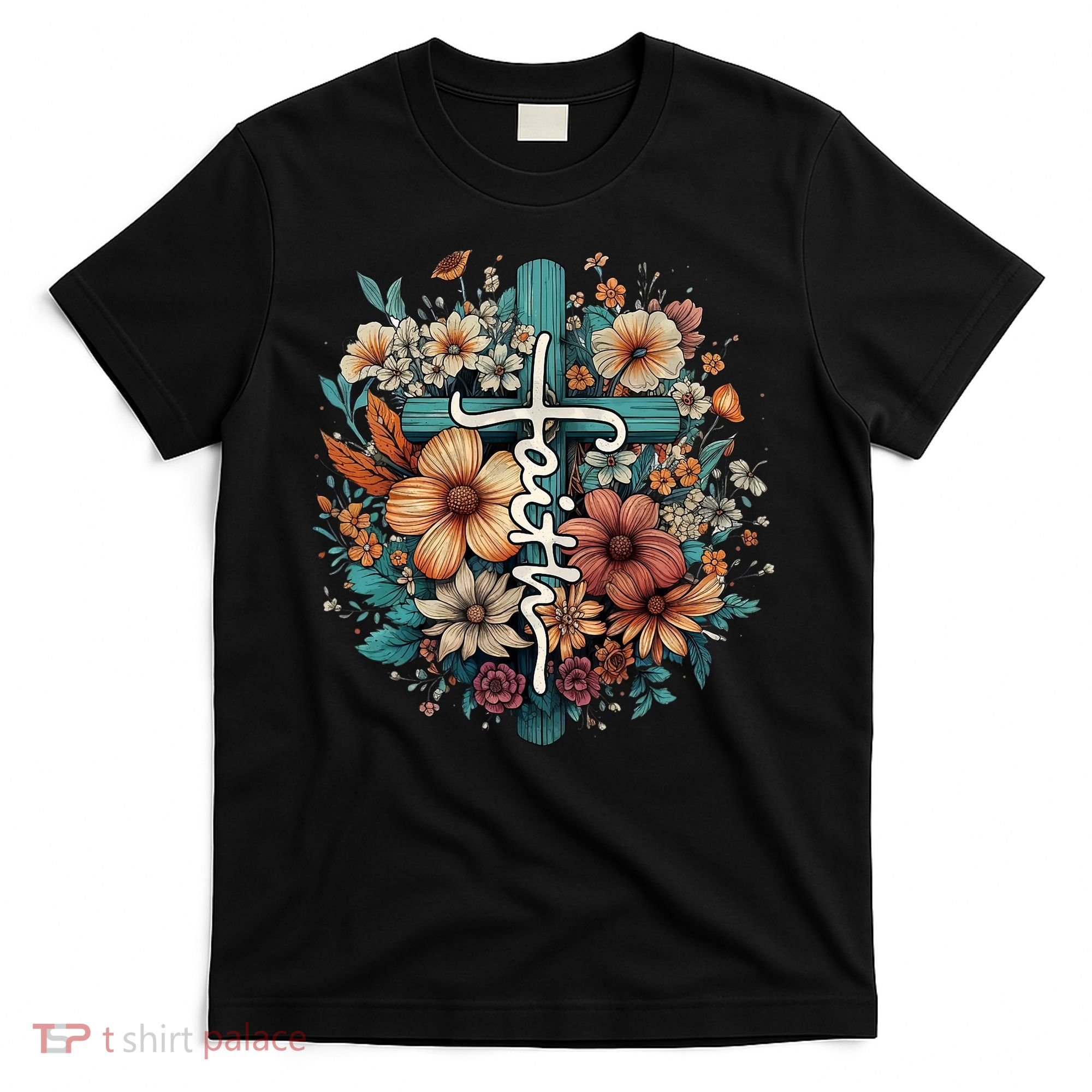 Faith Cross Floral Christian Faith Religious T-Shirt