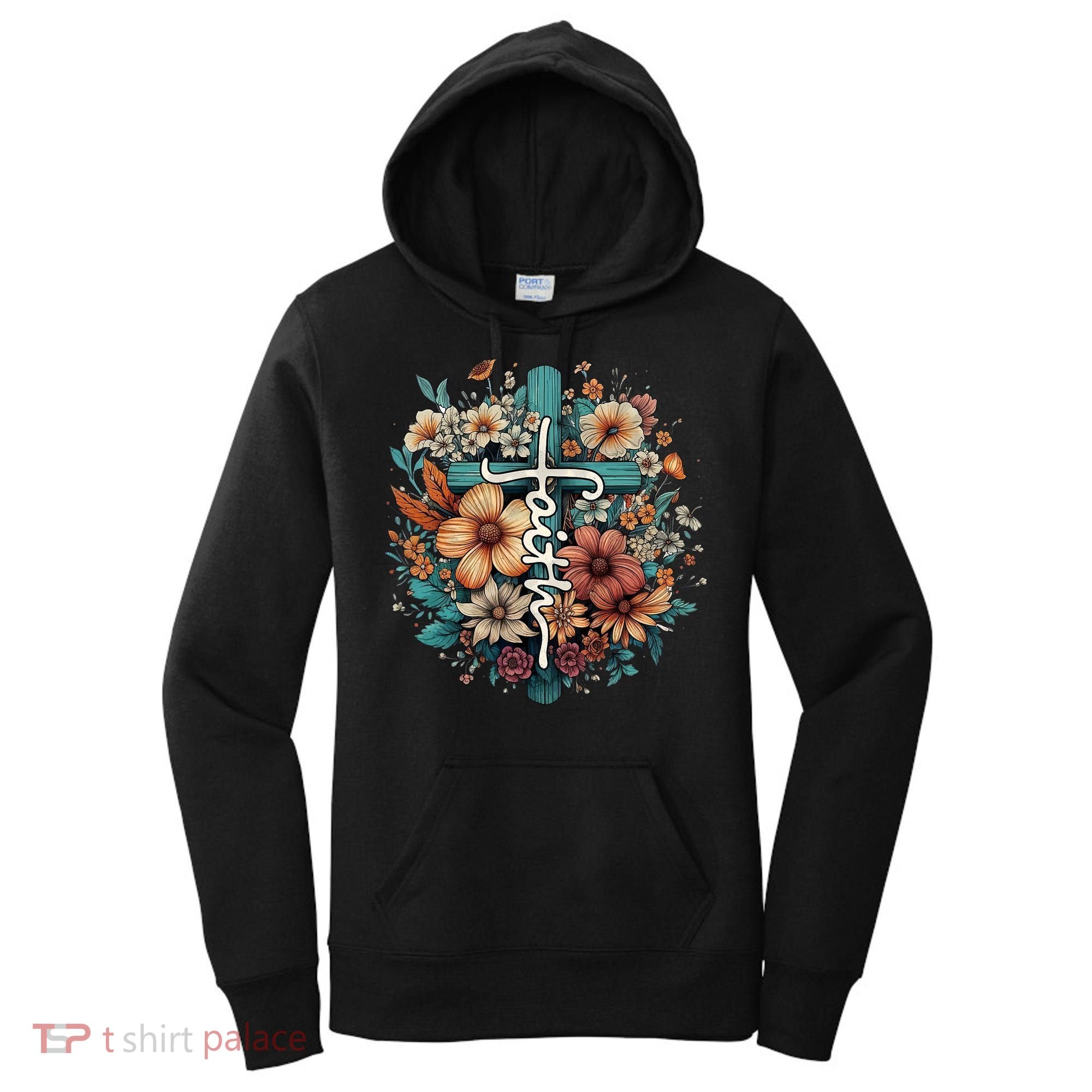 Faith Cross Floral Christian Faith Religious Women's Hoodie