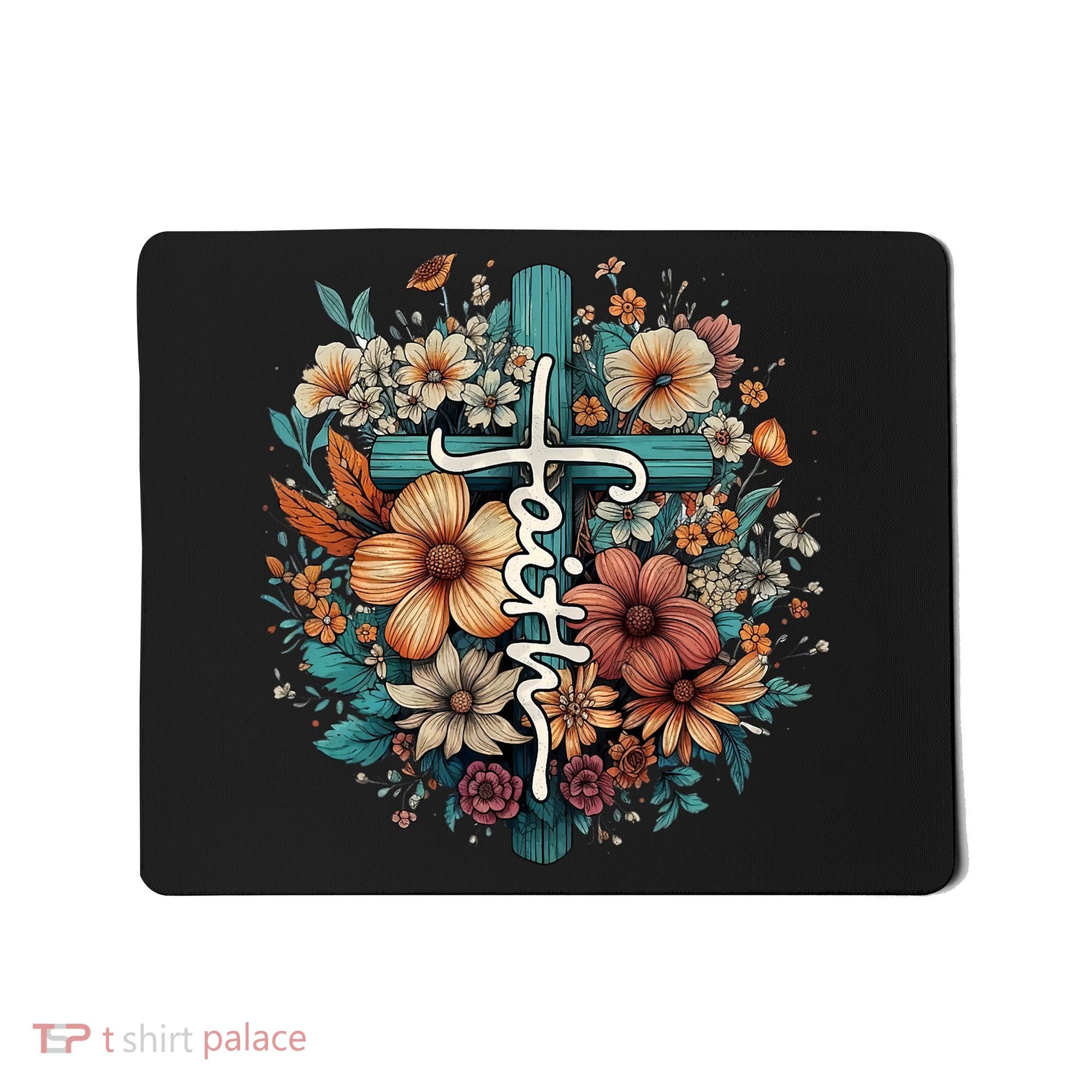 Faith Cross Floral Christian Faith Religious Mousepad