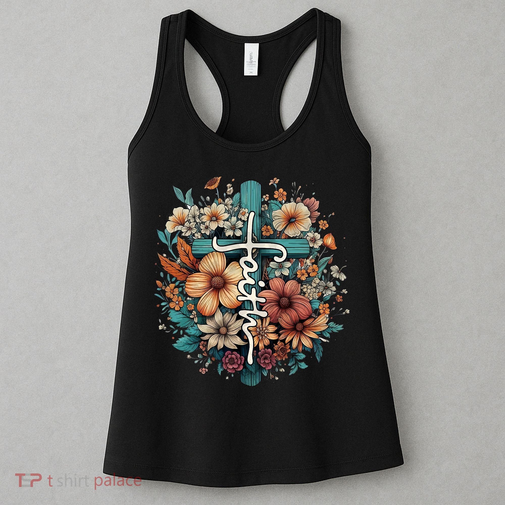 Faith Cross Floral Christian Faith Religious Women's Tank Top