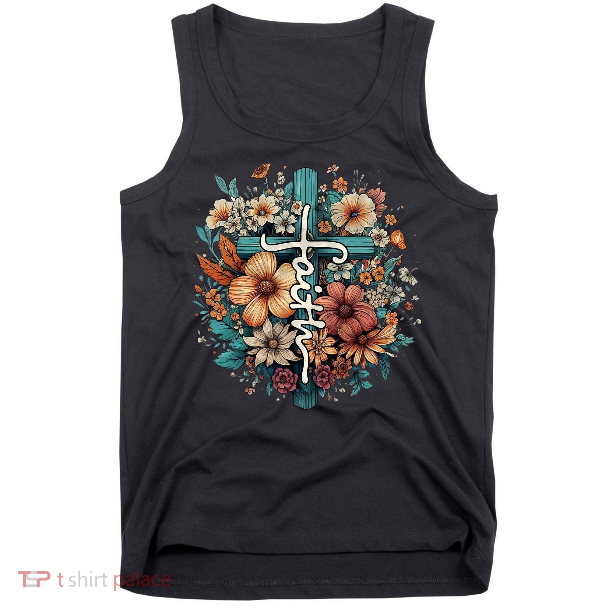 Faith Cross Floral Christian Faith Religious Tank Top