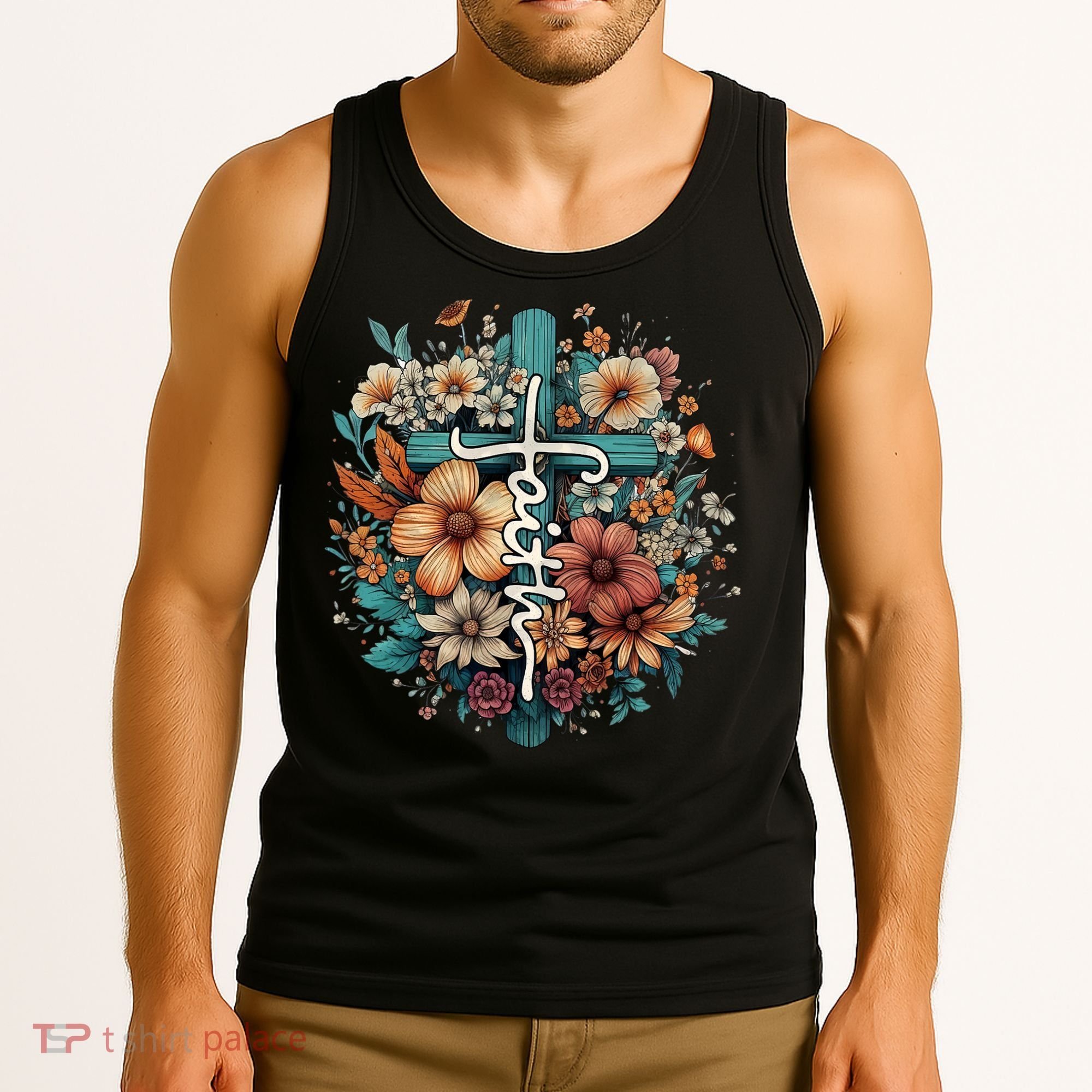 Faith Cross Floral Christian Faith Religious Tank Top
