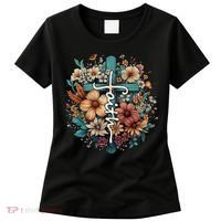Faith Cross Floral Christian Faith Religious Women's T-Shirt thumb 0