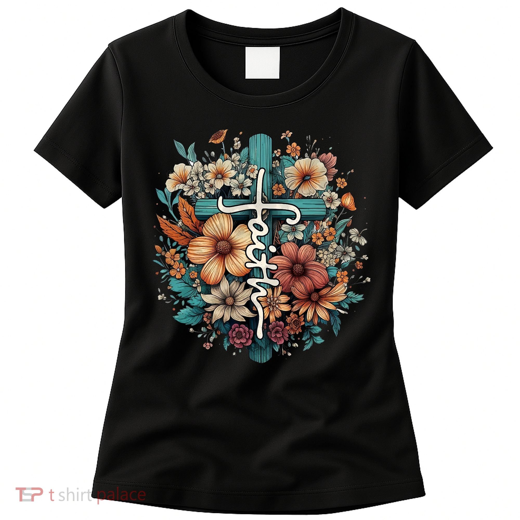 Faith Cross Floral Christian Faith Religious Women's T-Shirt