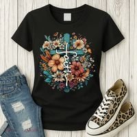 Faith Cross Floral Christian Faith Religious Women's T-Shirt thumb 3