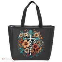 Faith Cross Floral Christian Faith Religious Tote Bag thumb 0
