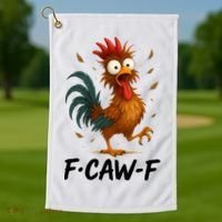 Funny Chicken F-Caw-F Rooster Golf Towel thumb 1