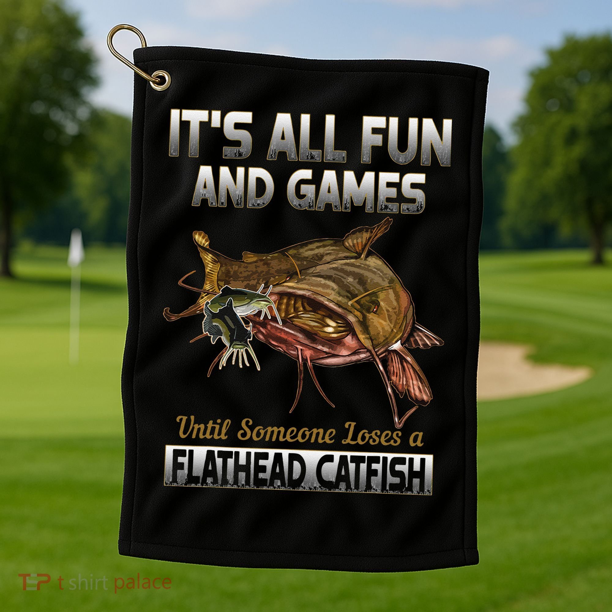 Flathead Catfish Fishing Freshwater Fish Gift Golf Towel