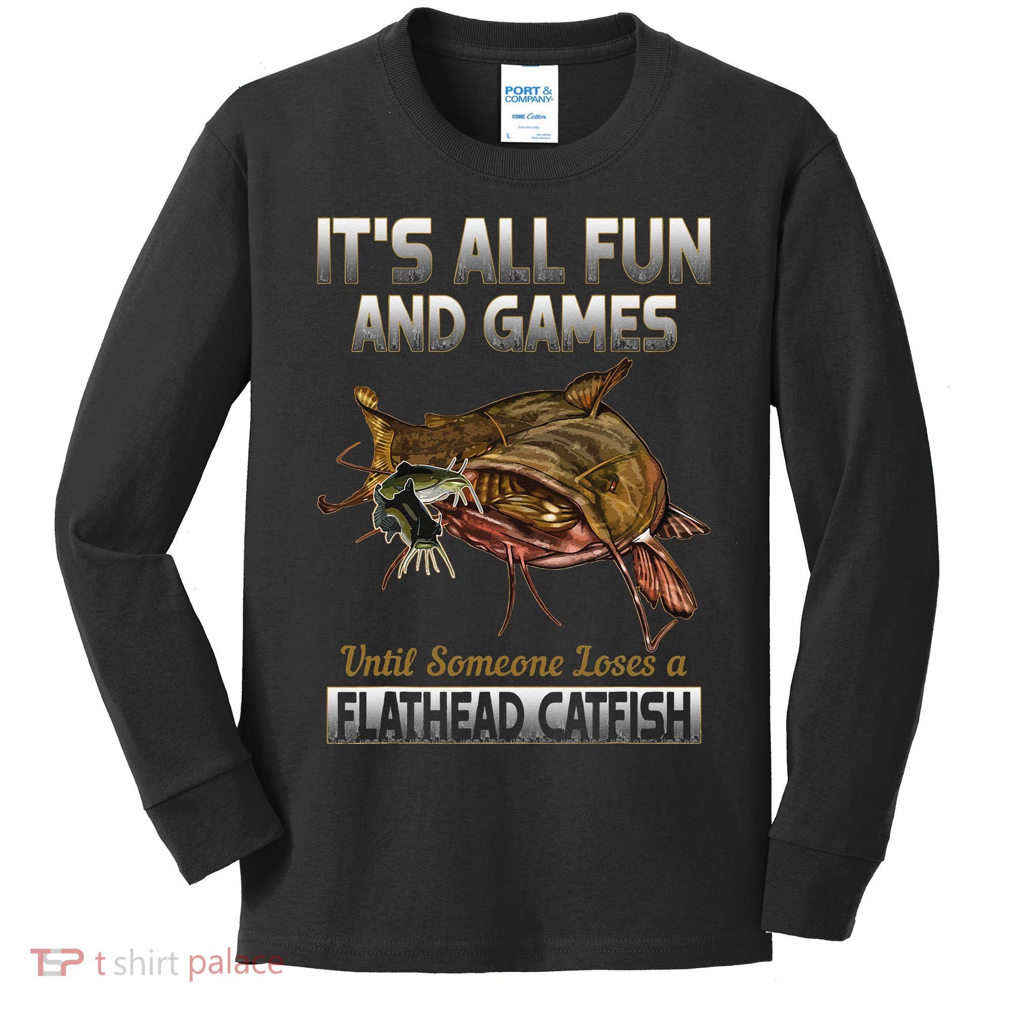 Flathead Catfish Fishing Freshwater Fish Gift Kids Long Sleeve Shirt