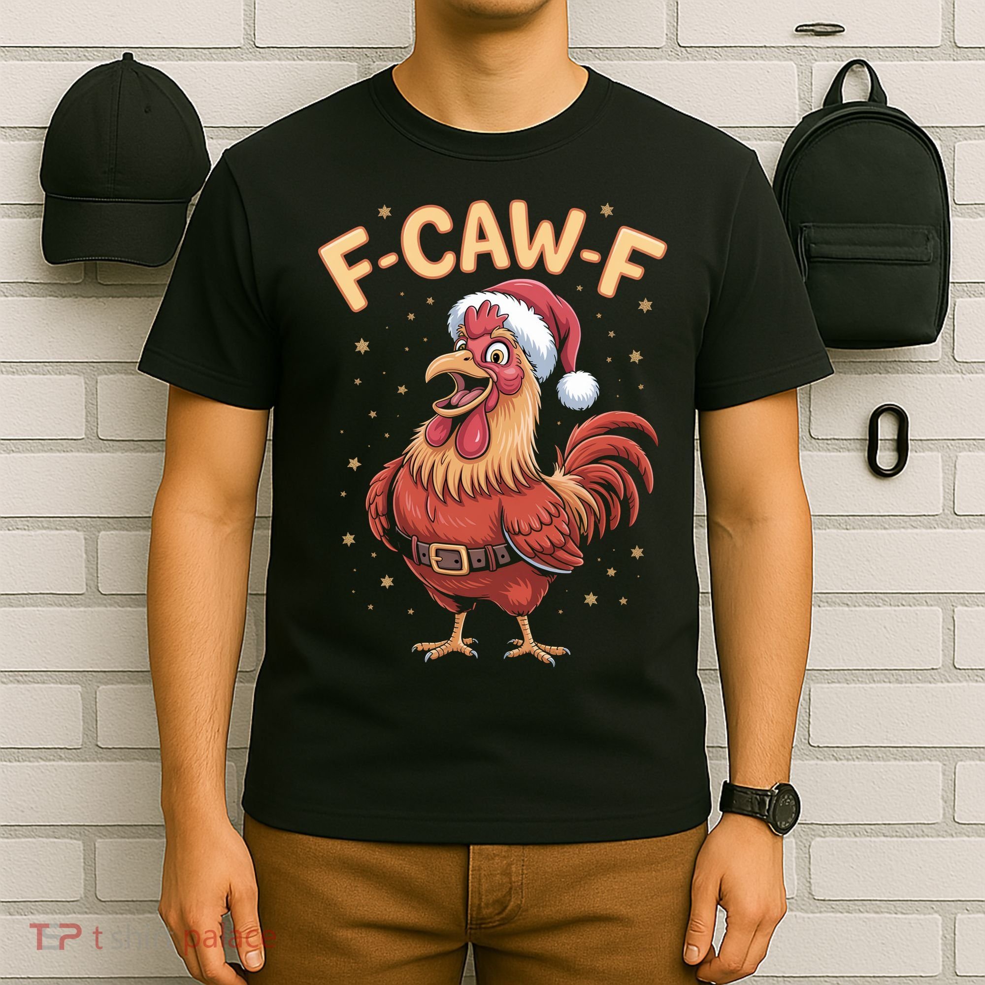 Funny Christmas F-CAW-F Santa Claus Chicken  T-Shirt