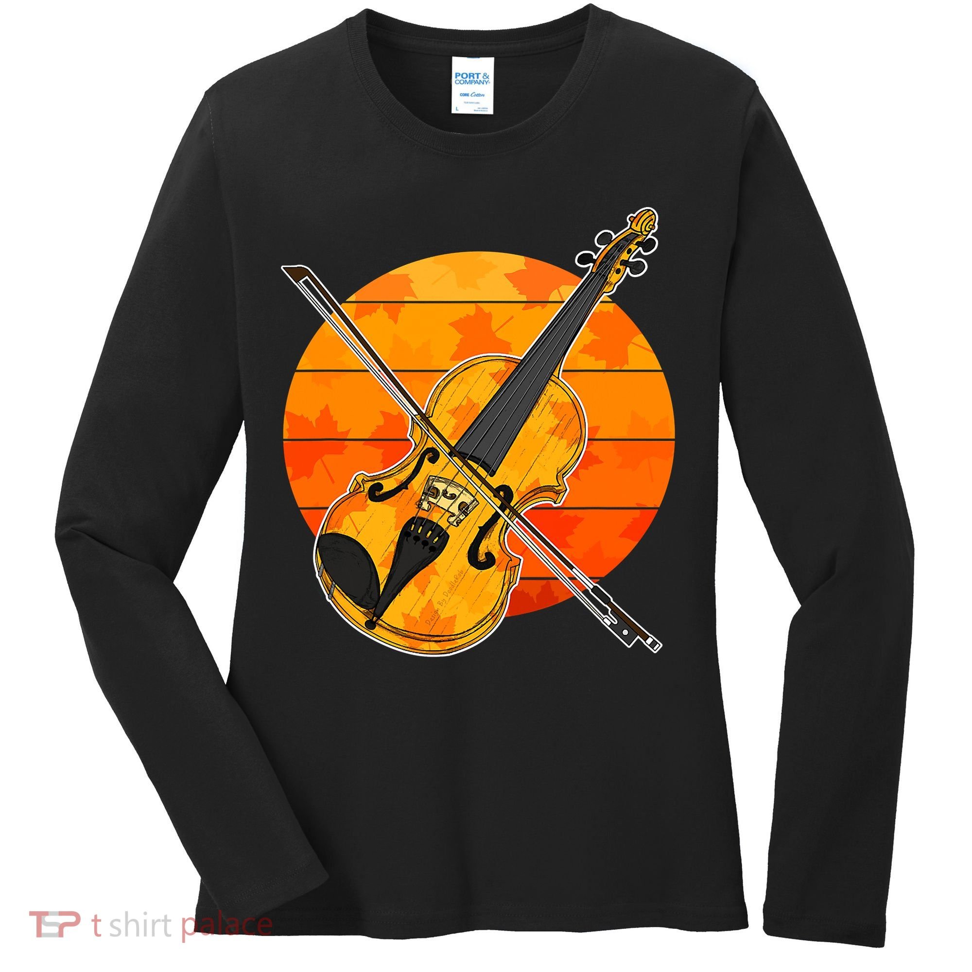 Funny Cute Fall Violin Violinist Autumn Thanksgiving String Player Women's Long Sleeve Shirt