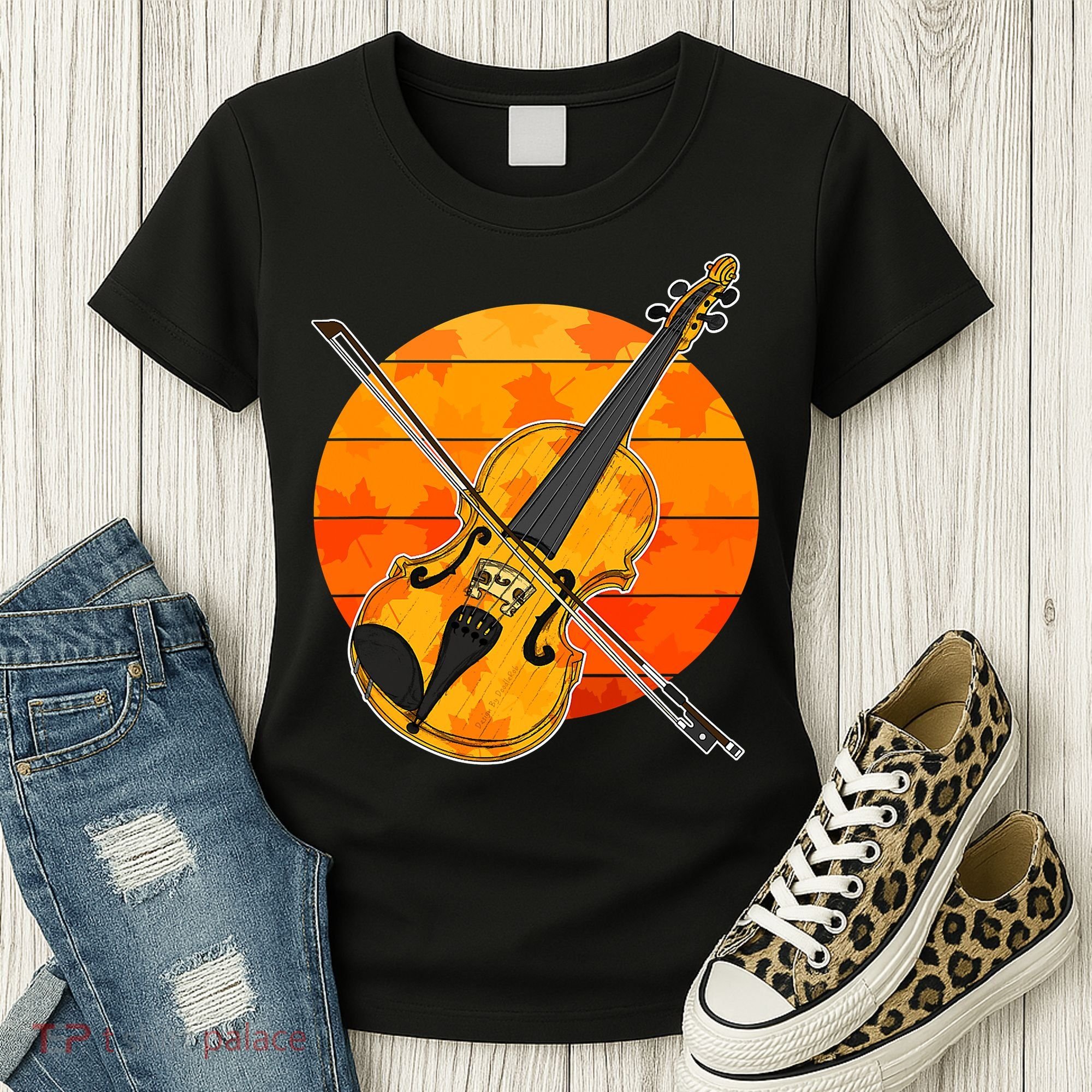 Funny Cute Fall Violin Violinist Autumn Thanksgiving String Player Women's T-Shirt
