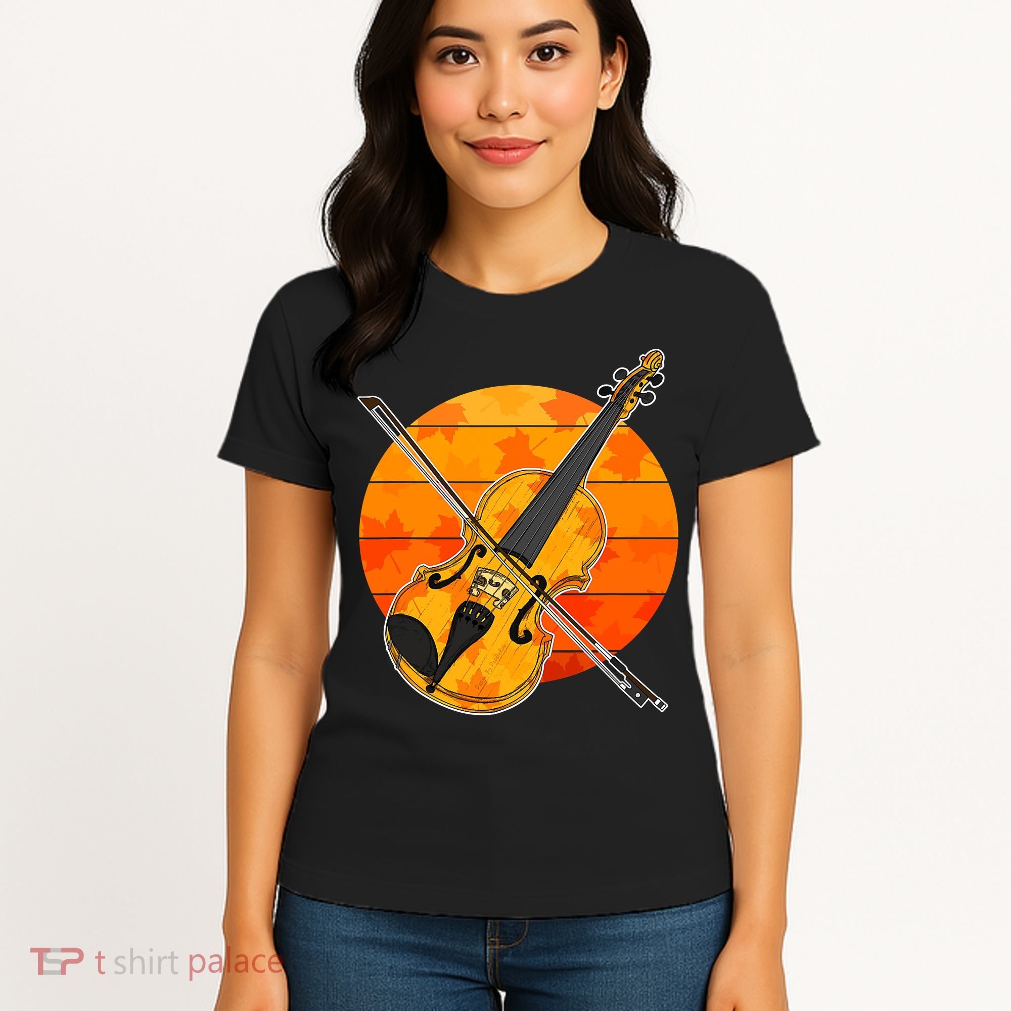 Funny Cute Fall Violin Violinist Autumn Thanksgiving String Player Women's T-Shirt