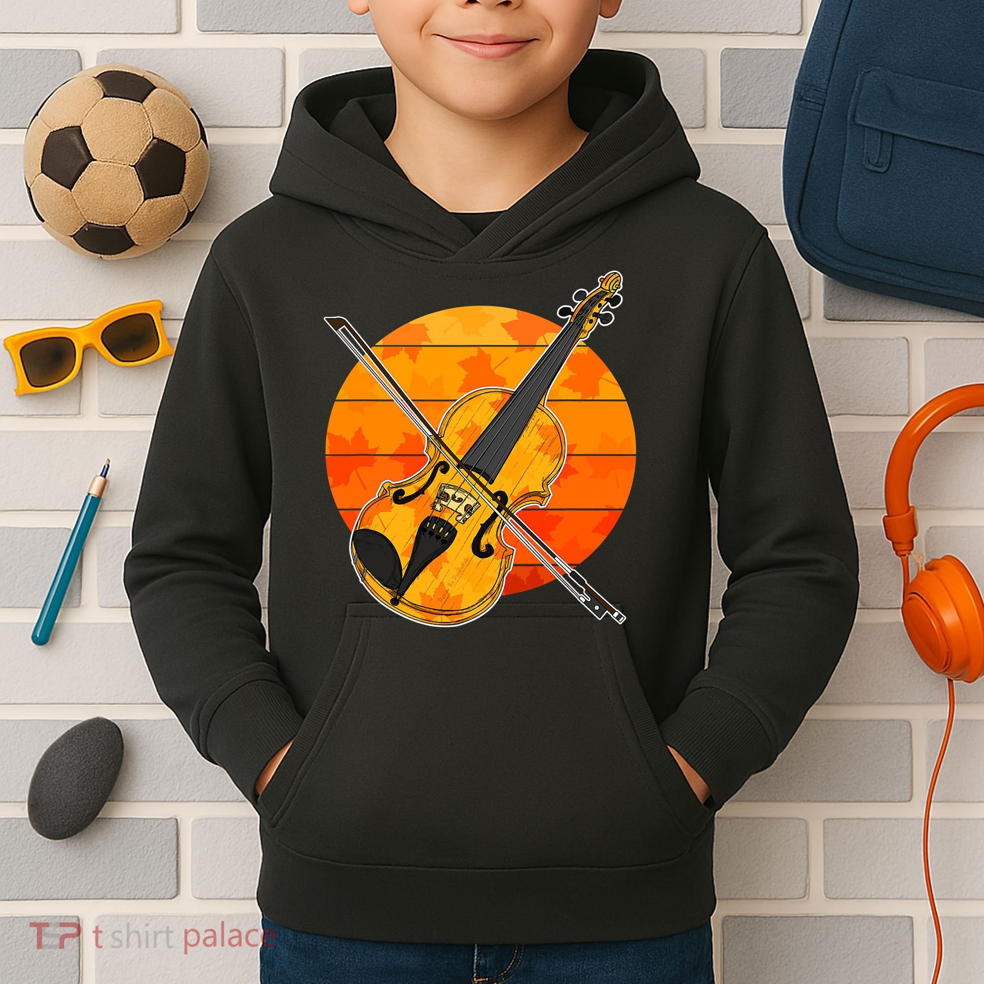 Funny Cute Fall Violin Violinist Autumn Thanksgiving String Player Kids Hoodie