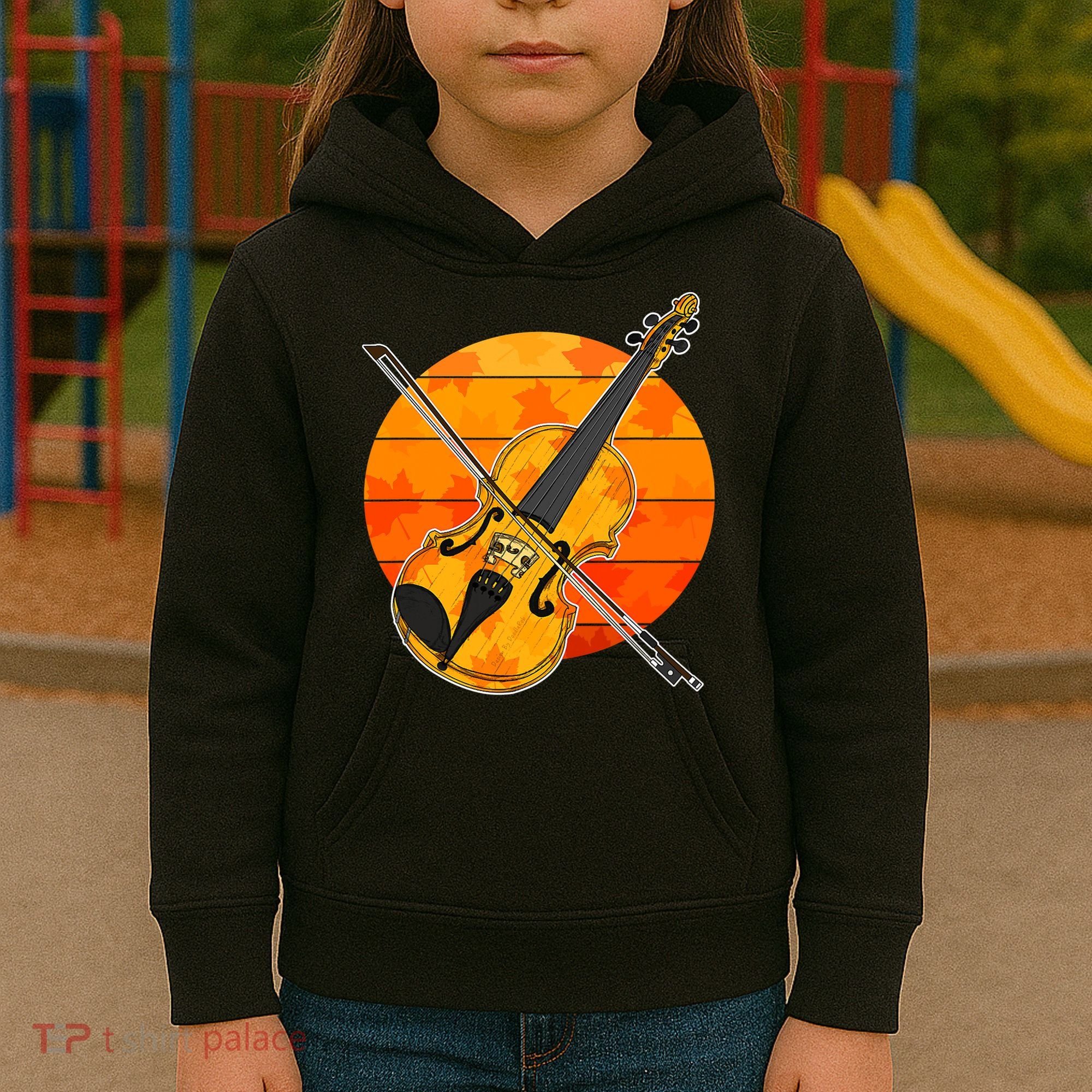 Funny Cute Fall Violin Violinist Autumn Thanksgiving String Player Kids Hoodie