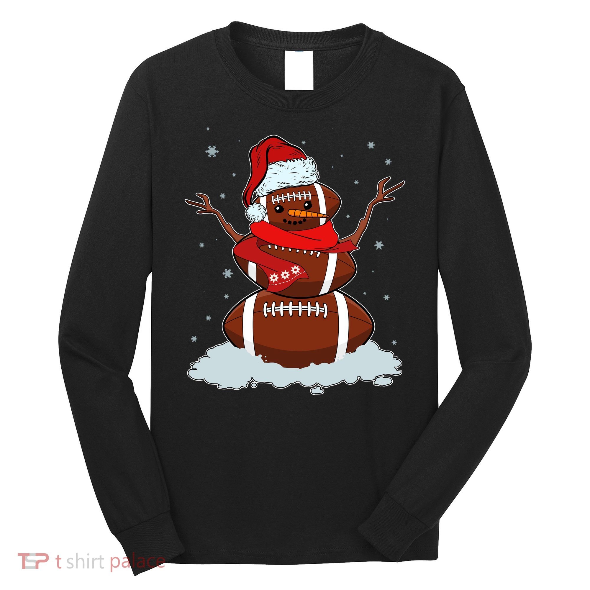 Funny Christmas Football Snowman Long Sleeve Shirt