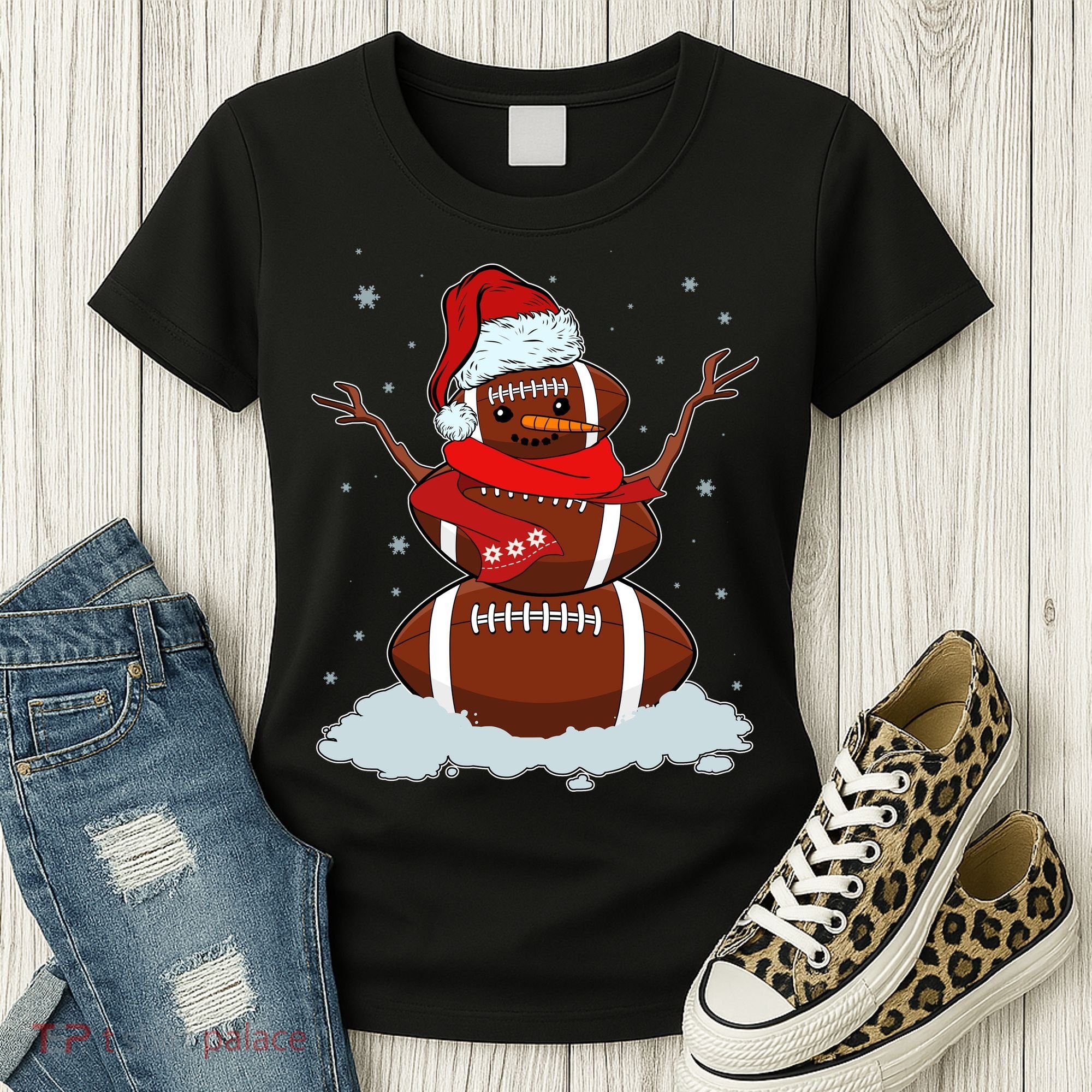 Funny Christmas Football Snowman Women's T-Shirt