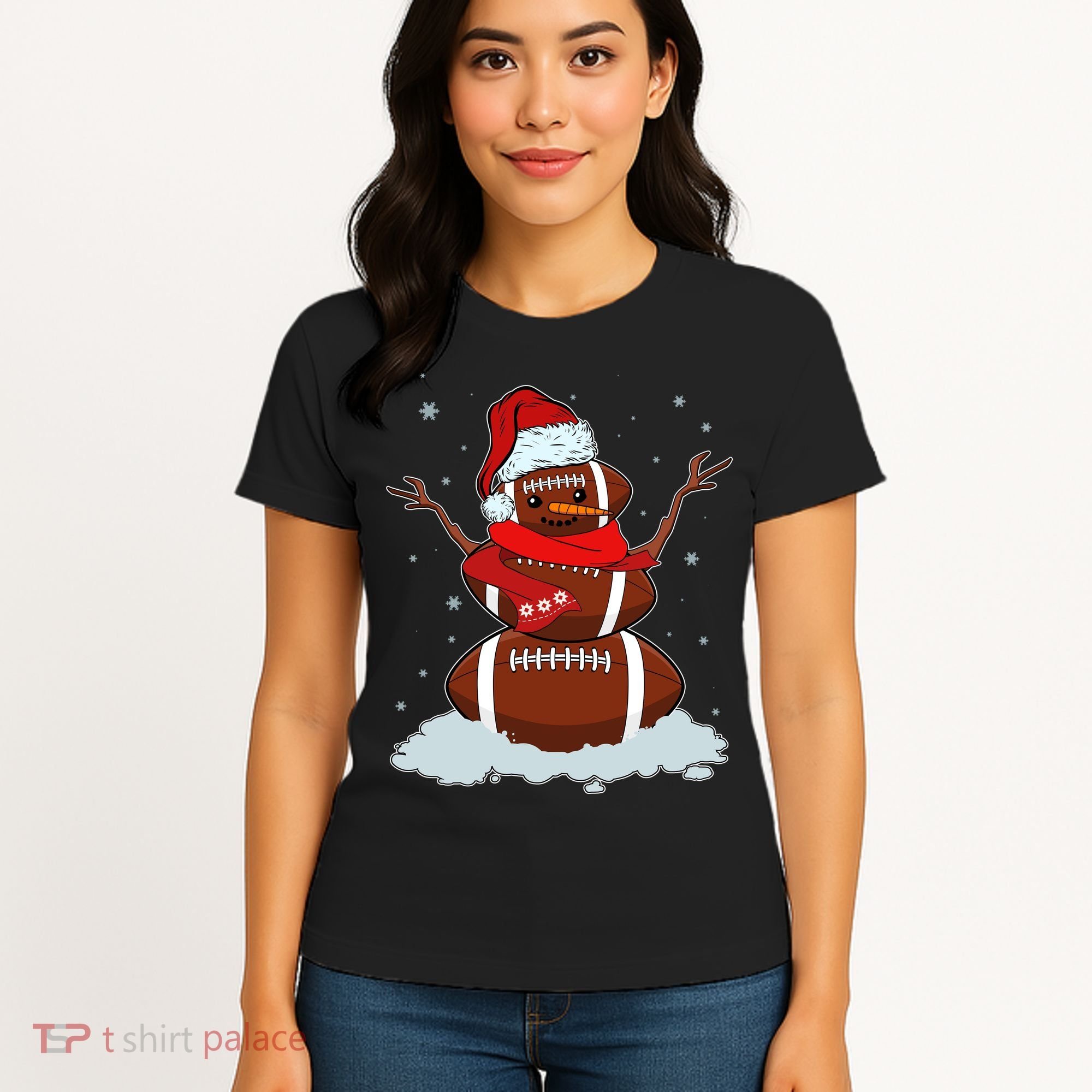 Funny Christmas Football Snowman Women's T-Shirt