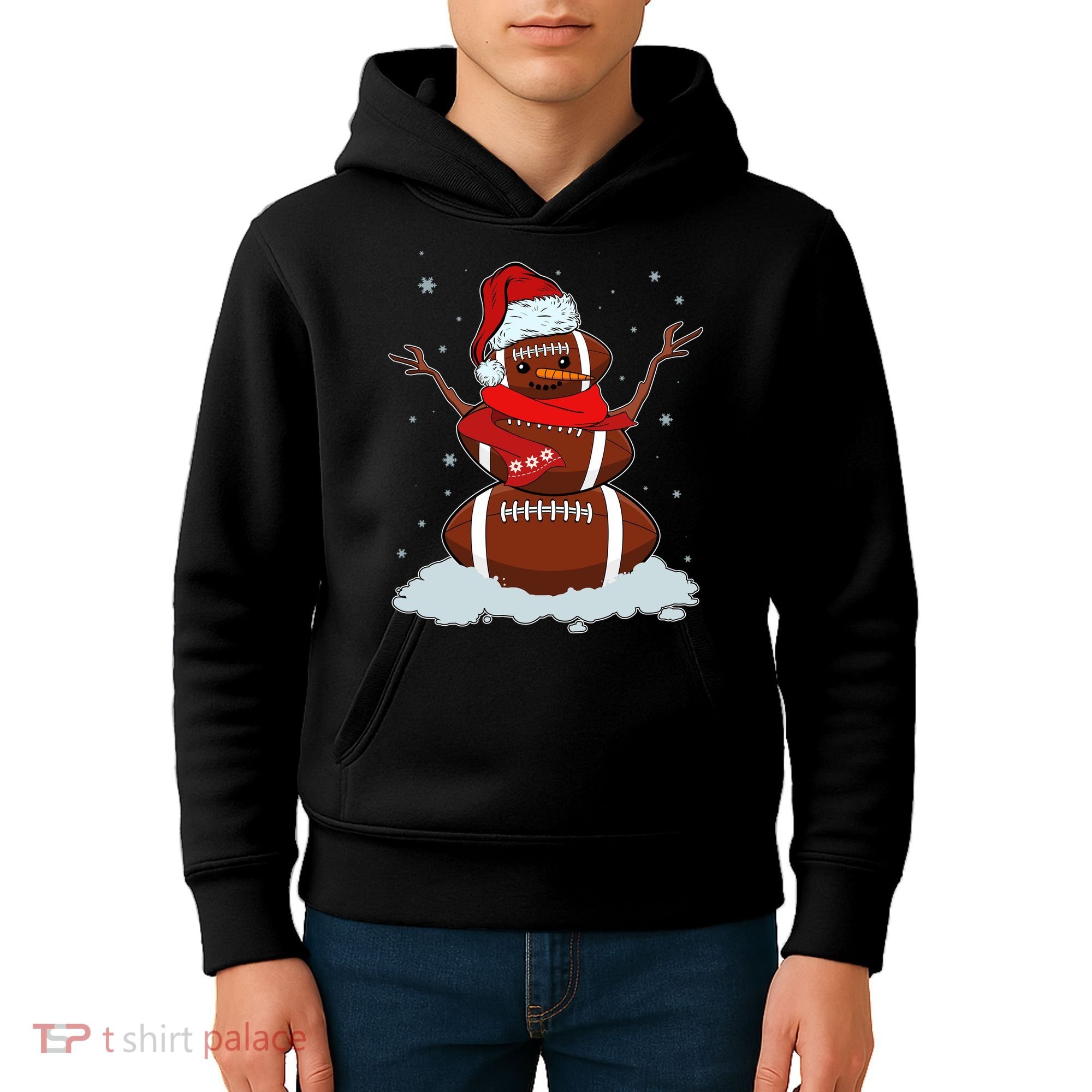 Funny Christmas Football Snowman Kids Hoodie