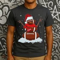 Funny Christmas Football Snowman T-Shirt thumb 3