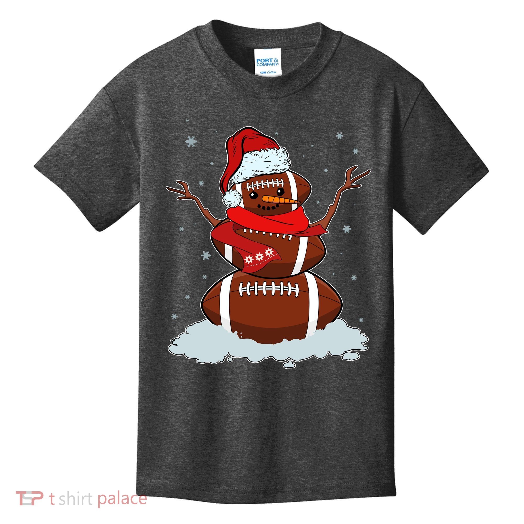 Funny Christmas Football Snowman Kids T-Shirt