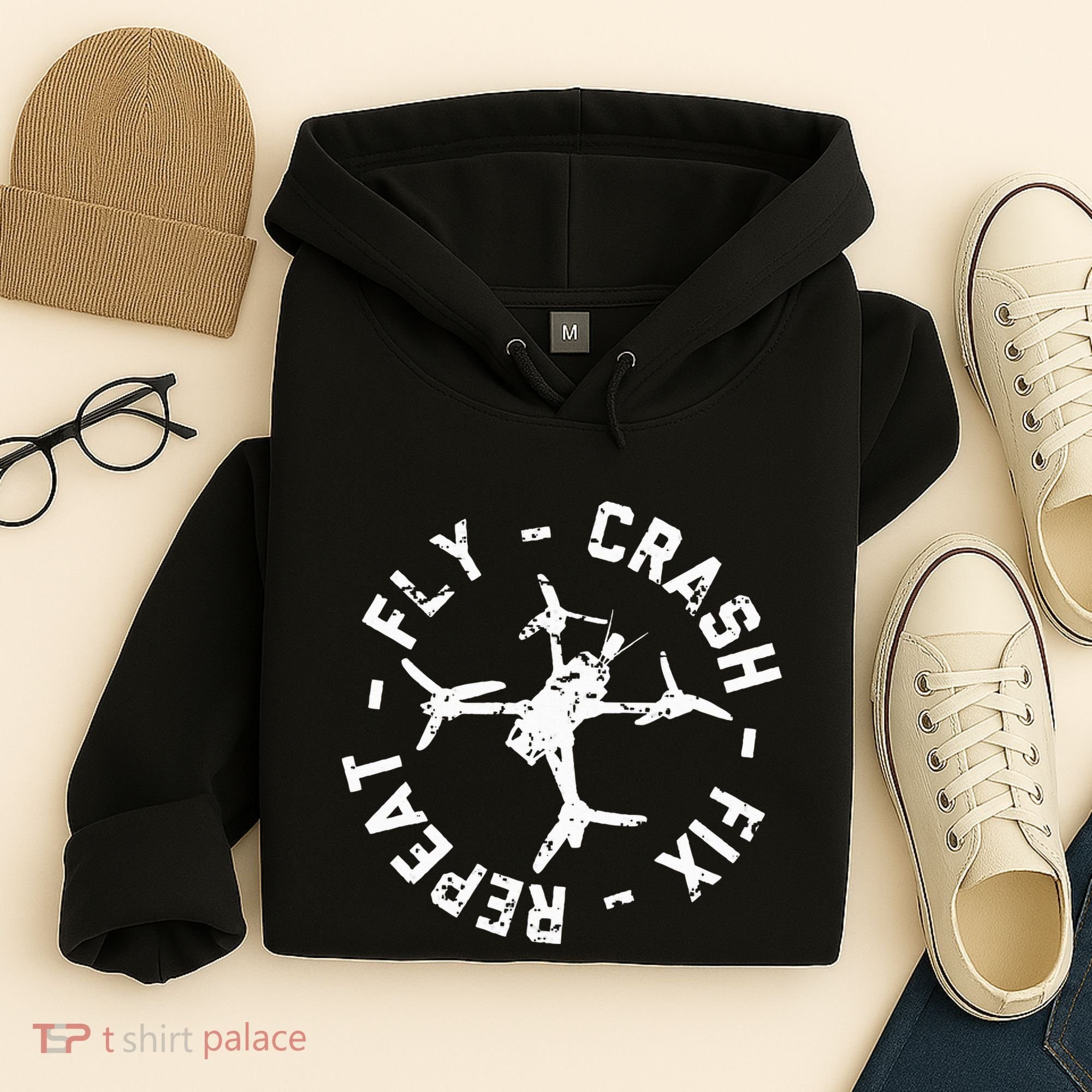 Fly Crash Fix Repeat Funny Fpv Drone Racing Quad Pilot Hoodie