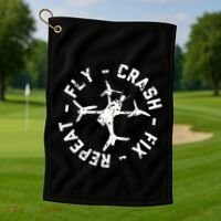 Fly Crash Fix Repeat Funny Fpv Drone Racing Quad Pilot Golf Towel thumb 1