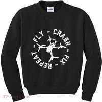 Fly Crash Fix Repeat Funny Fpv Drone Racing Quad Pilot Kids Sweatshirt thumb 0