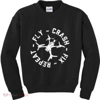 Fly Crash Fix Repeat Funny Fpv Drone Racing Quad Pilot Kids Sweatshirt thumb 0