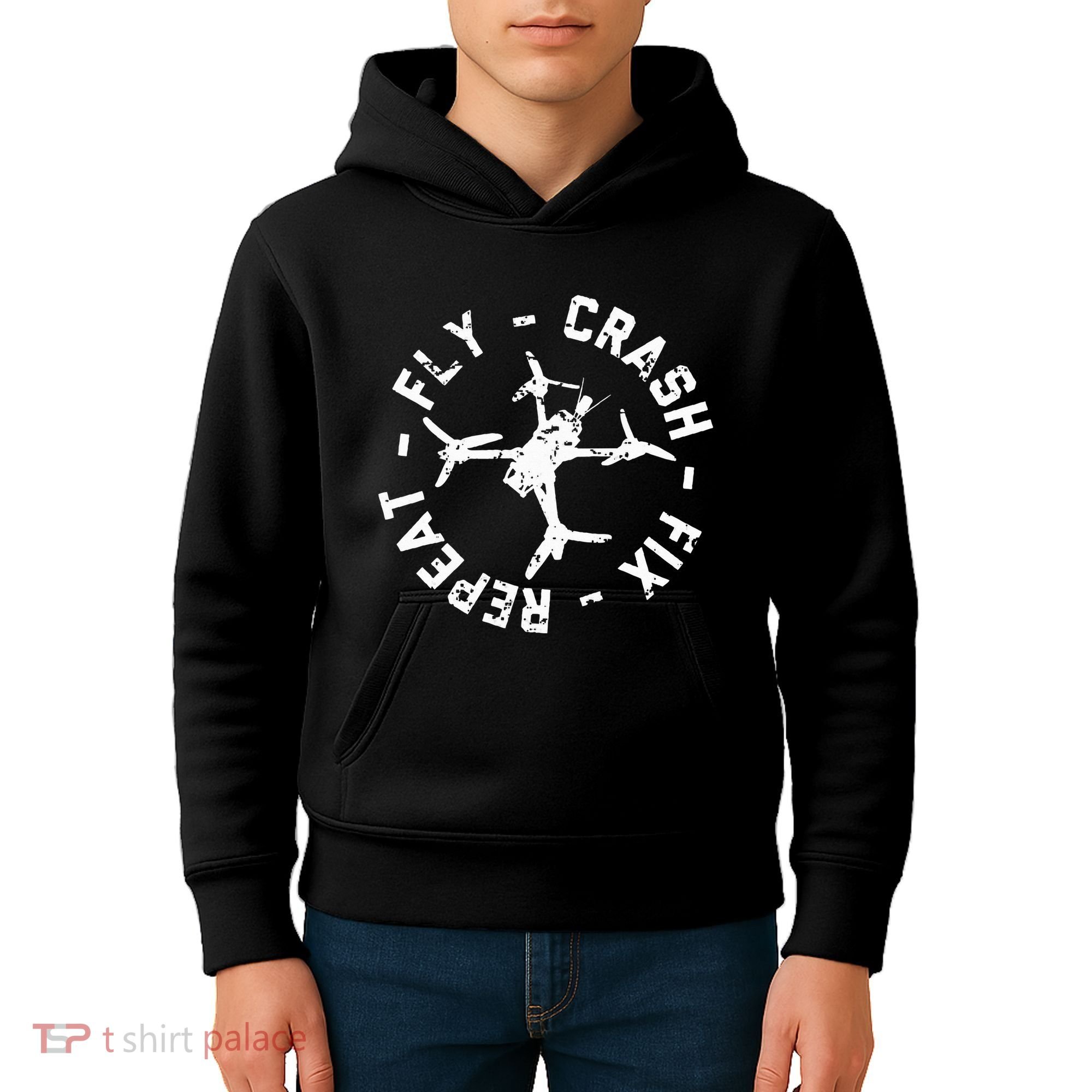 Fly Crash Fix Repeat Funny Fpv Drone Racing Quad Pilot Kids Hoodie