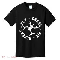 Fly Crash Fix Repeat Funny Fpv Drone Racing Quad Pilot Kids T-Shirt thumb 0