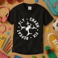 Fly Crash Fix Repeat Funny Fpv Drone Racing Quad Pilot Kids T-Shirt thumb 3