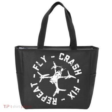 Fly Crash Fix Repeat Funny Fpv Drone Racing Quad Pilot Tote Bag
