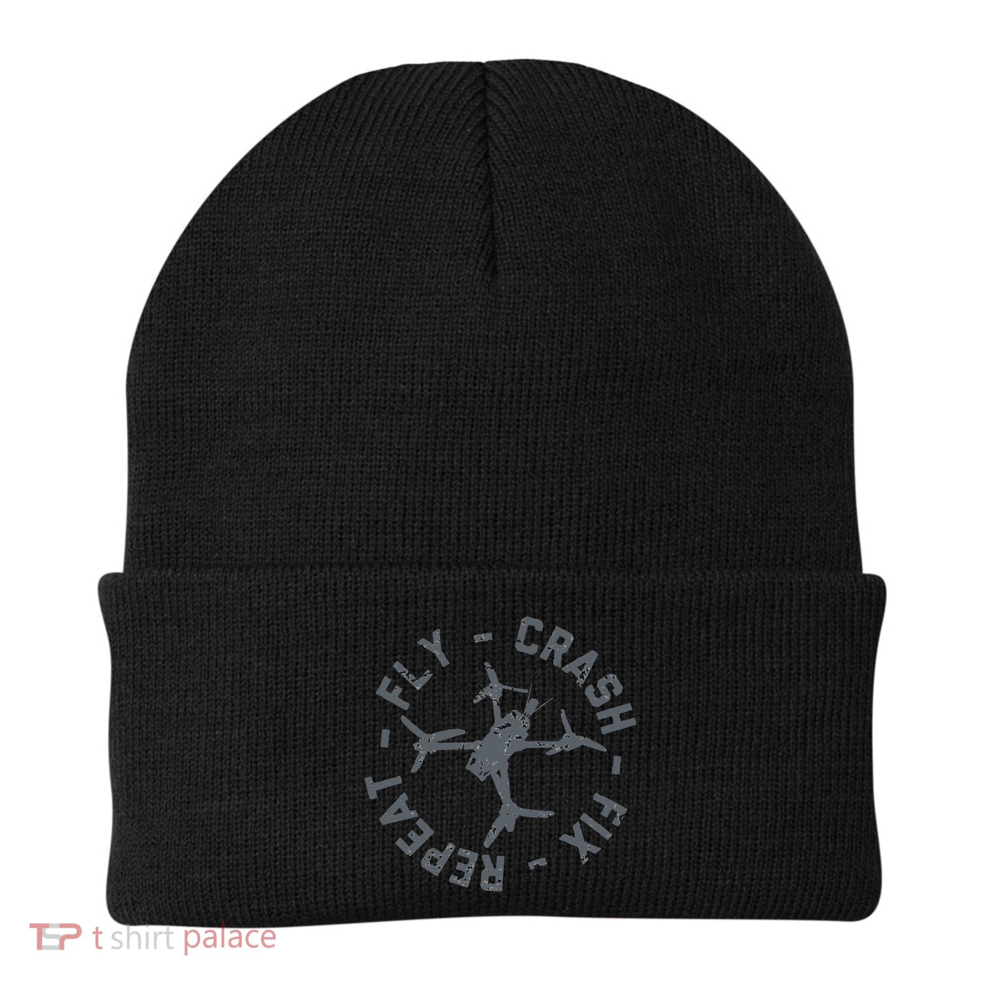 Fly Crash Fix Repeat Funny FPV Drone Pilot Racing Quad Beanie