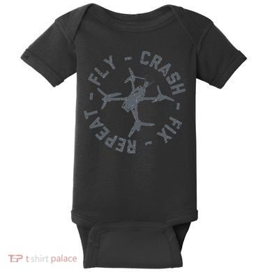 Fly Crash Fix Repeat Funny FPV Drone Pilot Racing Quad Baby Bodysuit
