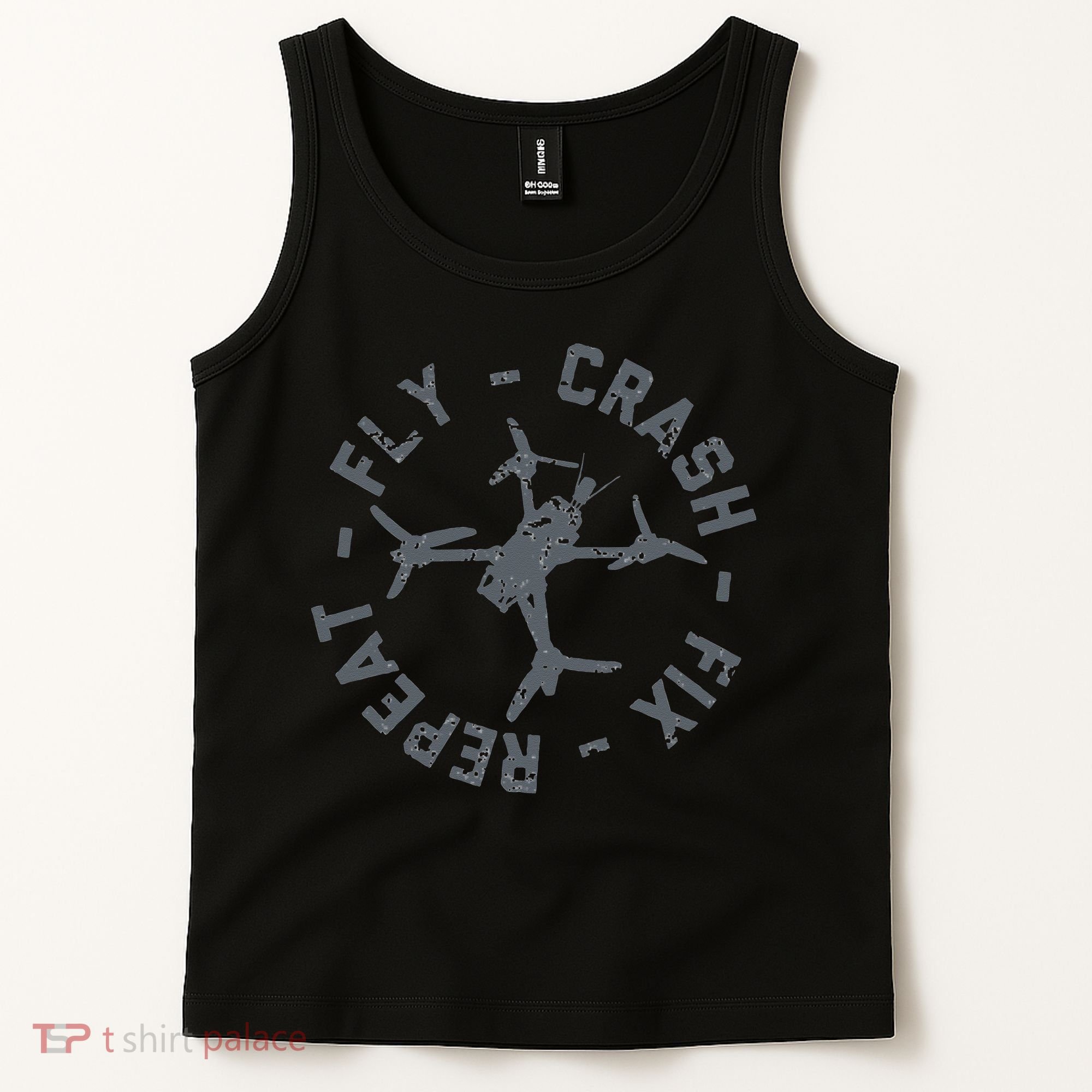 Fly Crash Fix Repeat Funny FPV Drone Pilot Racing Quad Tank Top