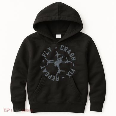 Fly Crash Fix Repeat Funny FPV Drone Pilot Racing Quad Kids Hoodie